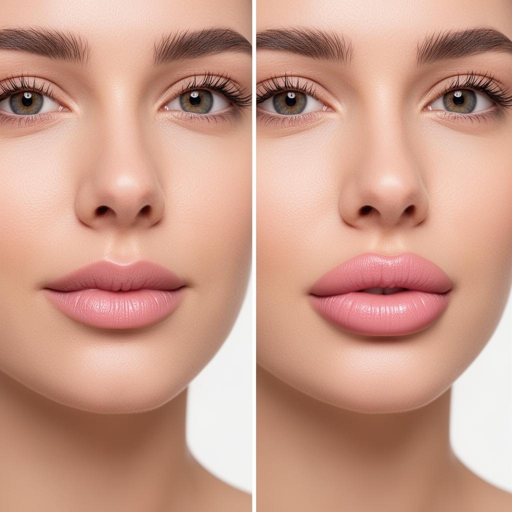 Before and after lip enhancement treatment